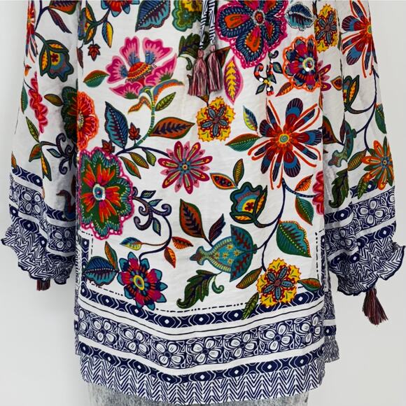 John Mark Floral Print Embroidery Top Tunic Peasant Blouuse Multi 3/4 Sleeves 1X - Picture 4 of 10